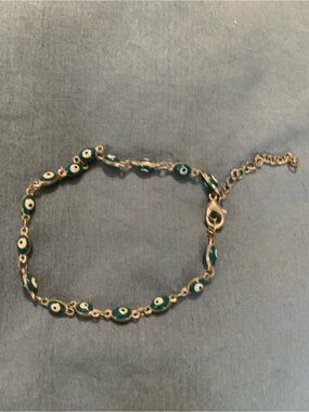 Delicate Evil Eye Chain Bracelet in Teal and Silver